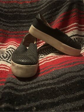 Poltrona Frau Black Woven Slip-On Flats with White Platform Soles